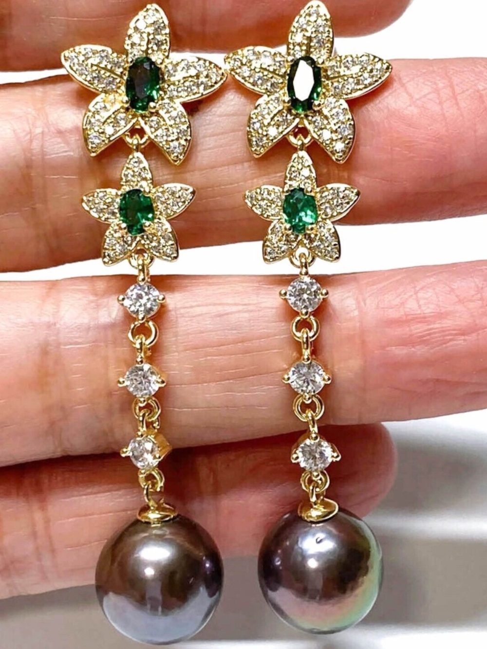 Gorgeous 11mm Edison Natural Peacock Black Pinkish Round Pearl Dangle Earrings
